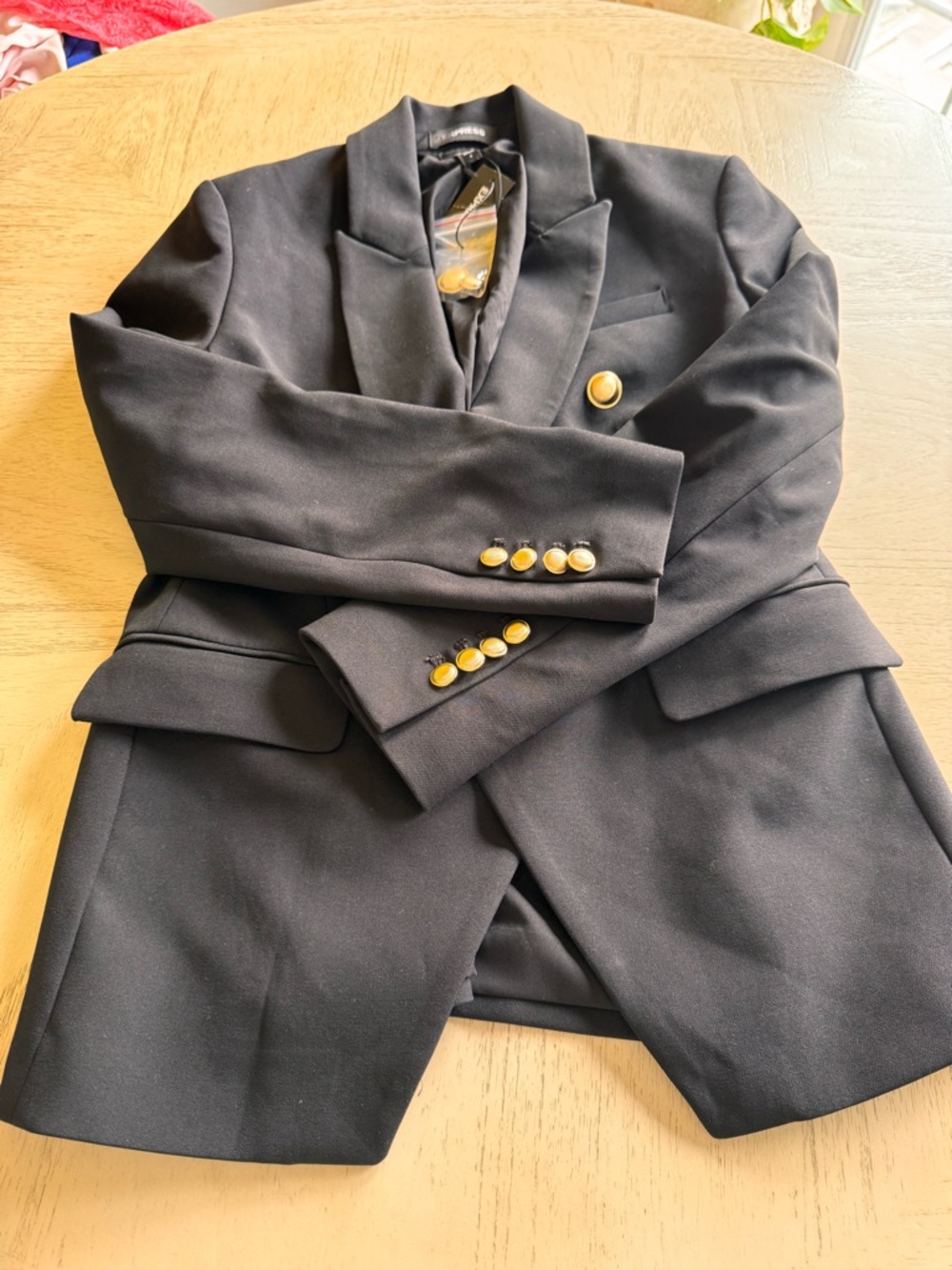 Express Black Double-Breasted Blazer with Gold Buttons - Picture 4 of 5